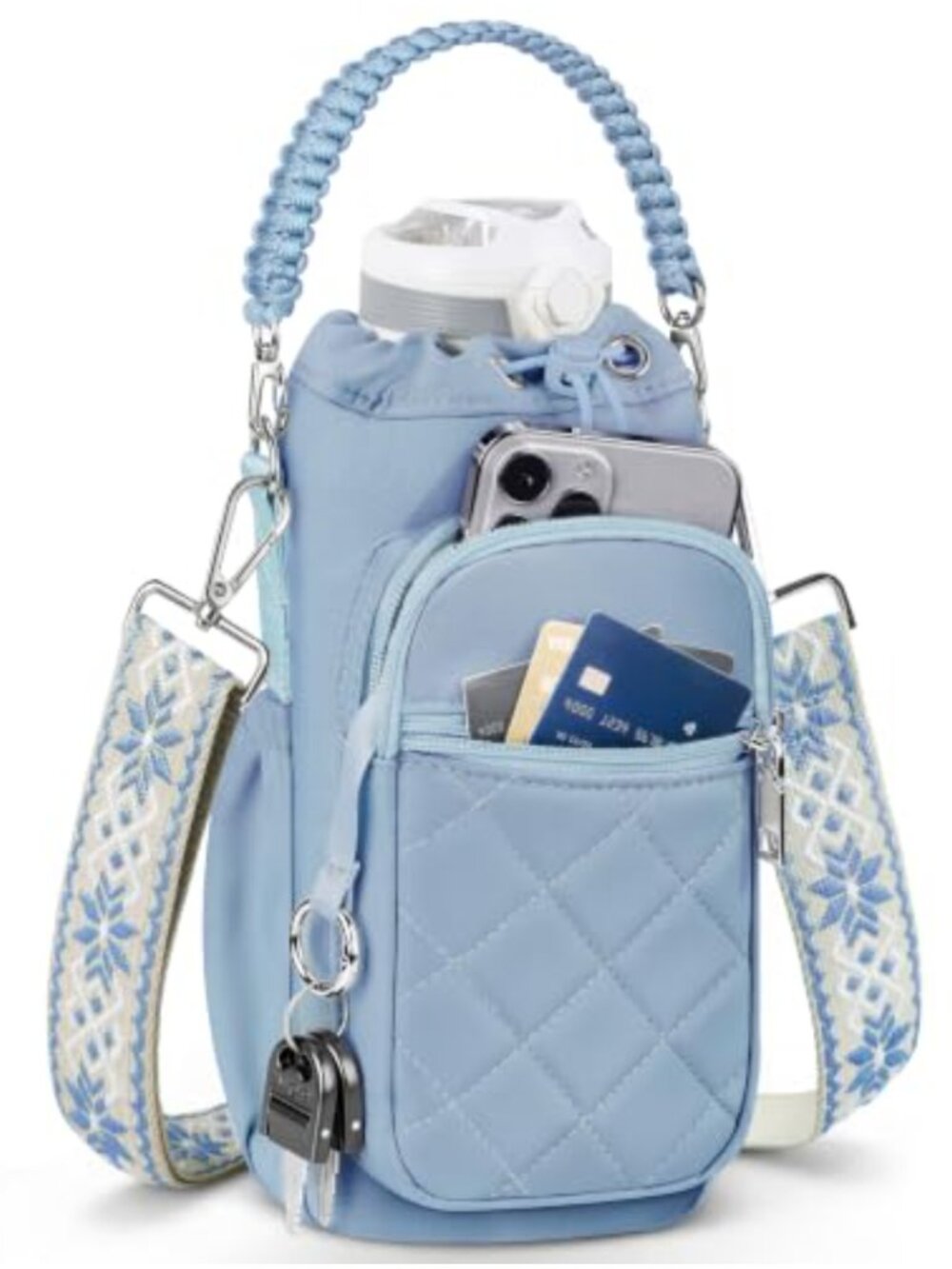 Insulated Water Bottle Holder Crossbody Bag Fits 20-40oz RFID Pockets